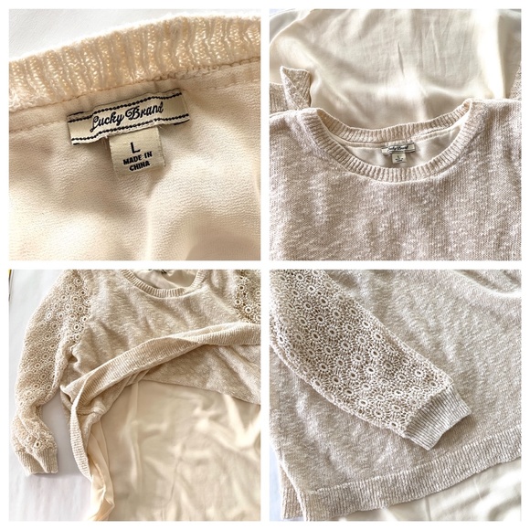 LUCKY BRAND CROCHET MIXED MEDIA PULLOVER SWEATER - Picture 8 of 8